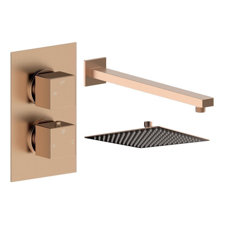 Ajax Hedon Brushed Bronze Square Shower Valve and Fixed Shower Head