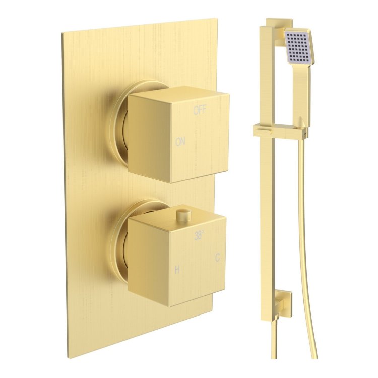 Ajax Hedon Brushed Brass Square Concealed Shower Valve with Riser Kit