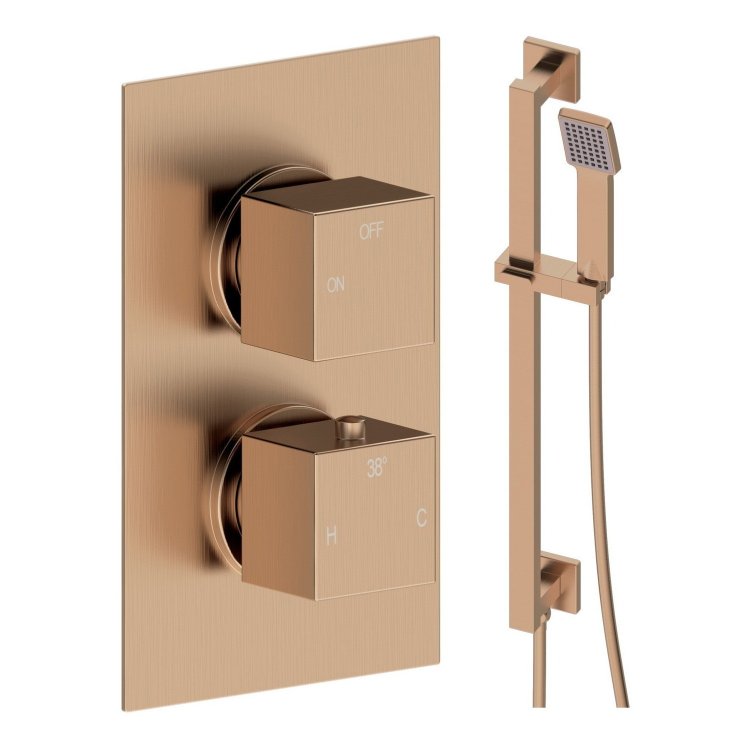 Ajax Hedon Brushed Bronze Square Concealed Shower Valve with Riser Kit