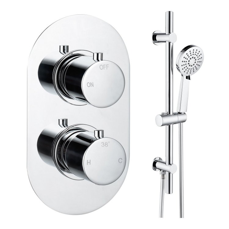 Ajax Thrunscoe Chrome Round Concealed Shower Valve with Riser Kit