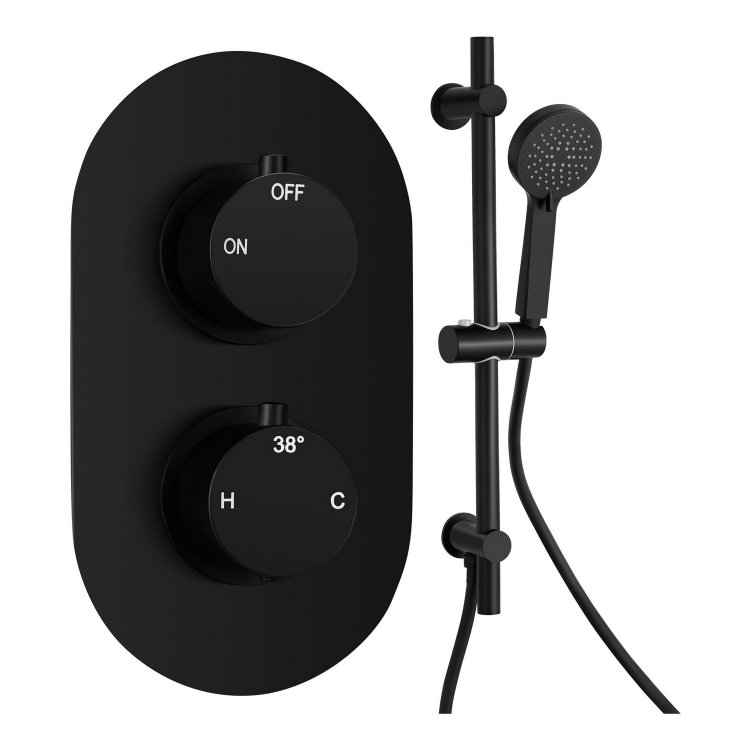 Ajax Thrunscoe Matt Black Round Concealed Shower Valve with Riser Kit