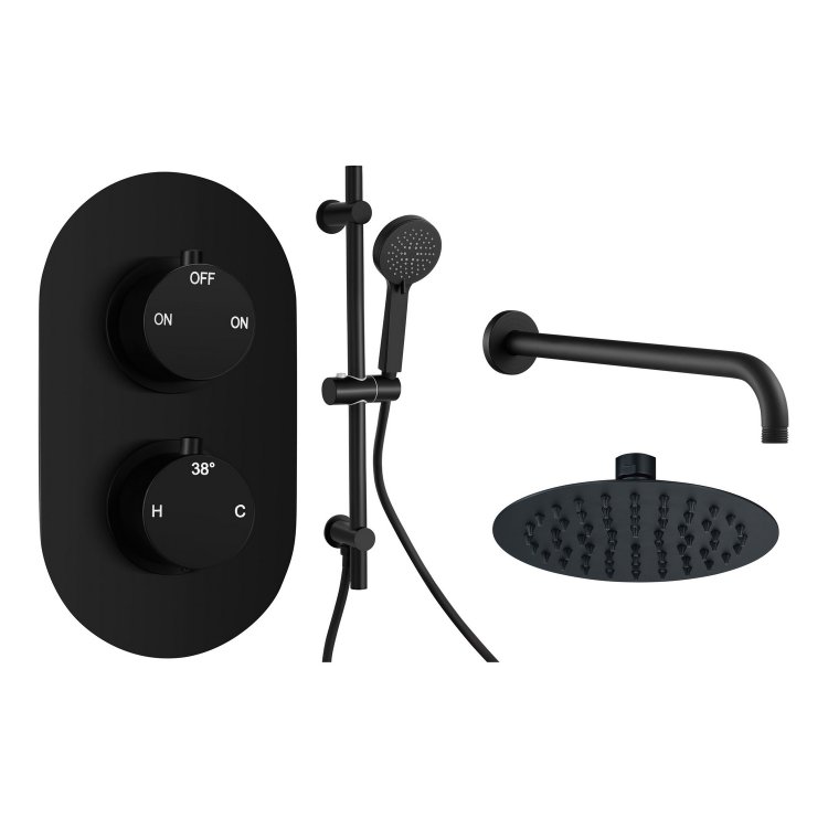 Ajax Thrunscoe Matt Black Round Two Outlet Shower Set