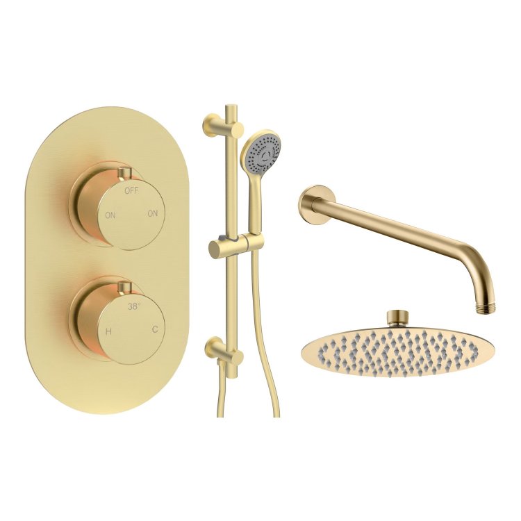 Ajax Thrunscoe Brushed Brass Round Two Outlet Shower Set