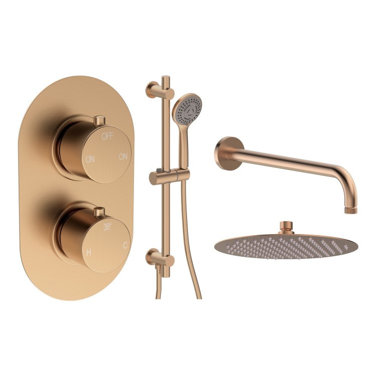 Ajax Thrunscoe Brushed Bronze Round Two Outlet Shower Set