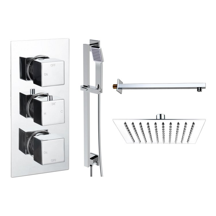 Ajax Hedon Chrome Square Two Outlet Shower Set
