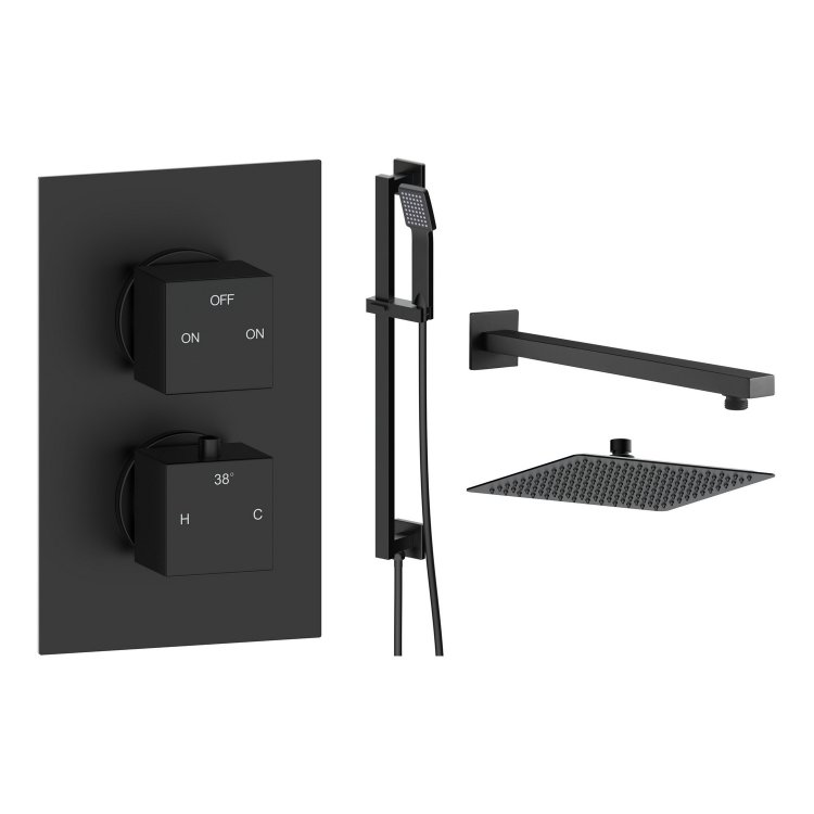 Ajax Hedon Matt Black Square Two Outlet Shower Set