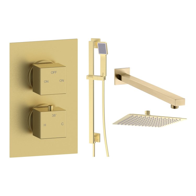 Ajax Hedon Brushed Brass Square Two Outlet Shower Set