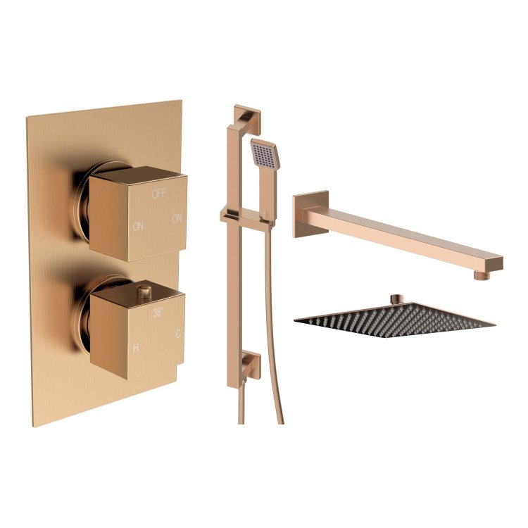 Ajax Hedon Brushed Bronze Square Two Outlet Shower Set