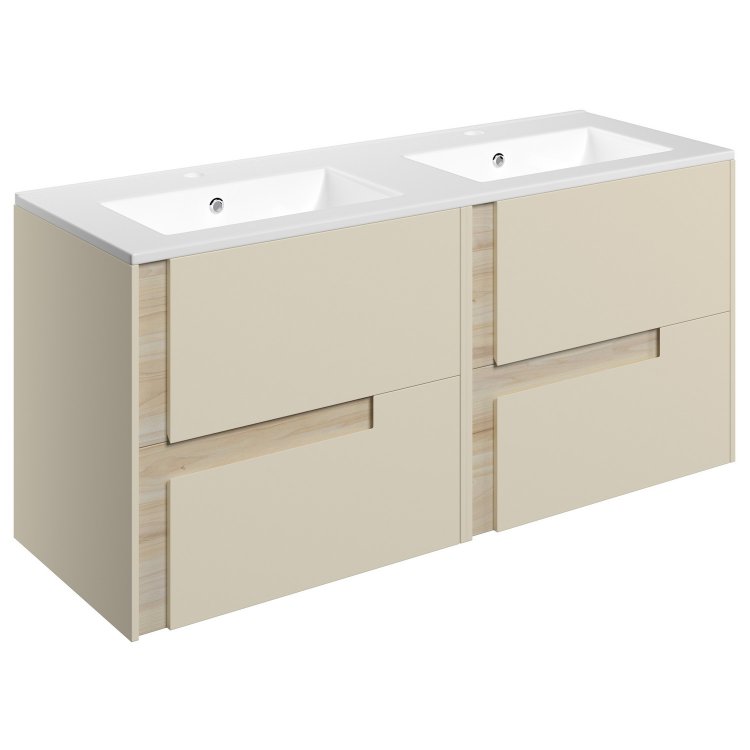 Ajax Brocklesby 1210mm Matt Cotton Wall Hung Double Vanity Unit with Thin Edge Basins Two Tap Hole Basin