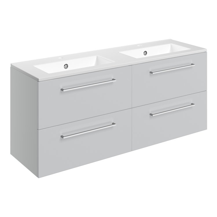 Ajax Walesby 1210mm Grey Gloss Wall Hung Double Vanity Unit Two Tap Hole Basin