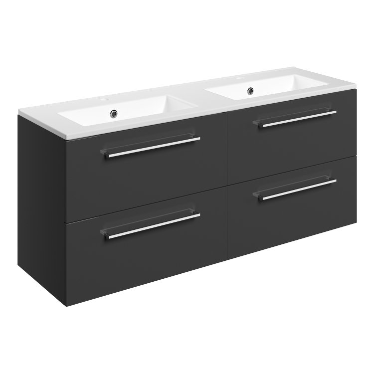 Ajax Walesby 1210mm Anthracite Gloss Wall Hung Double Vanity Unit Two Tap Hole Basin