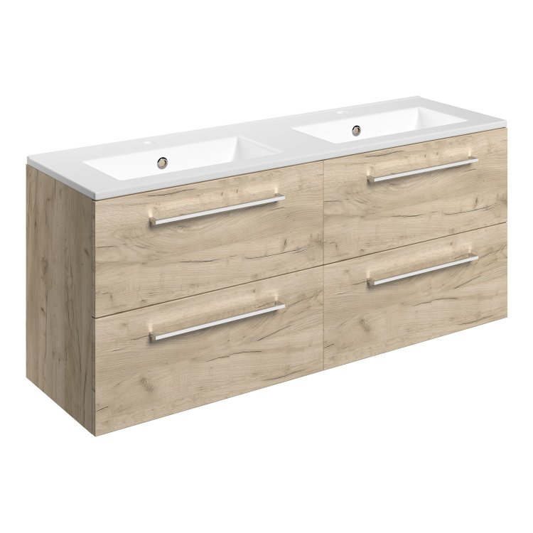Ajax Walesby 1210mm Oak Wall Hung Double Vanity Unit Two Tap Hole Basin
