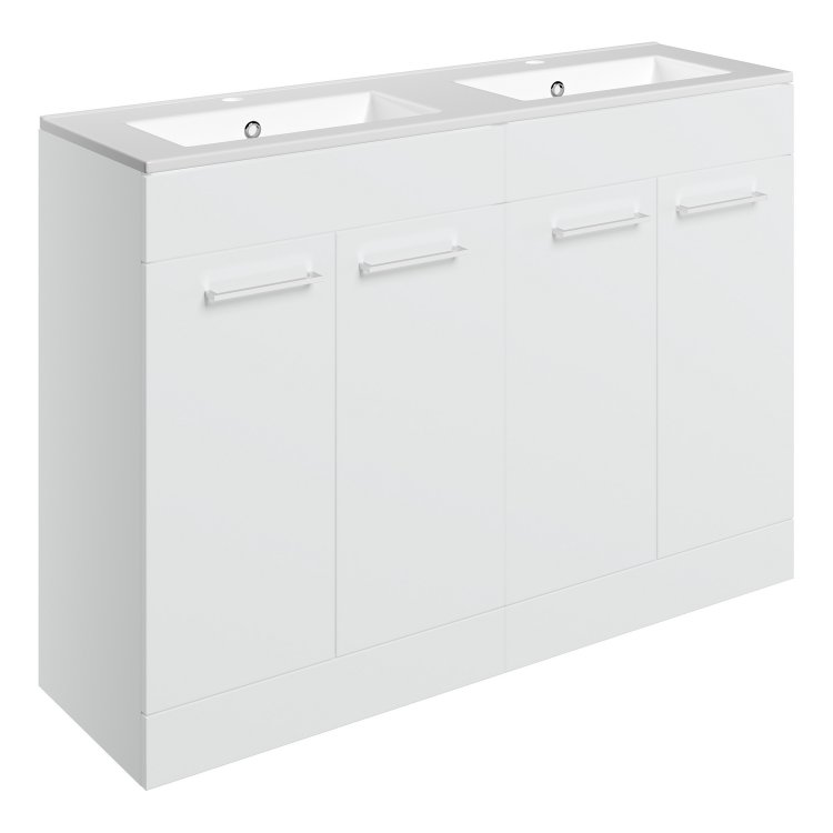 Ajax Walesby 1210mm White Gloss Floor Standing Double Vanity Unit Two Tap Hole Basin