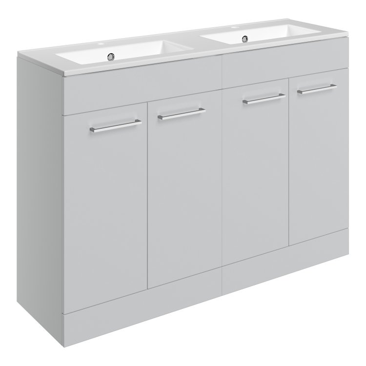 Ajax Walesby 1210mm Grey Gloss Floor Standing Double Vanity Unit Two Tap Hole Basin