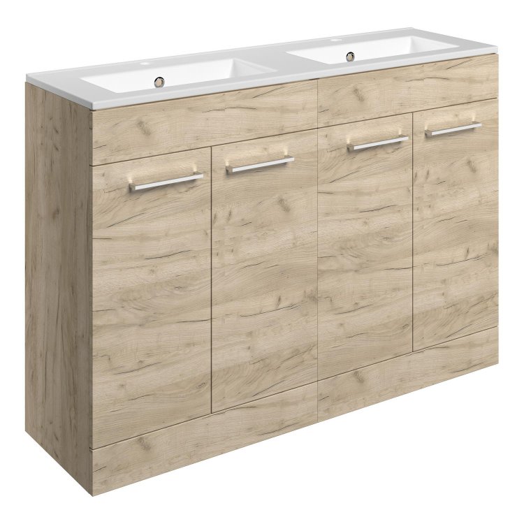 Ajax Walesby 1210mm Oak Floor Standing Double Vanity Unit Two Tap Hole Basin