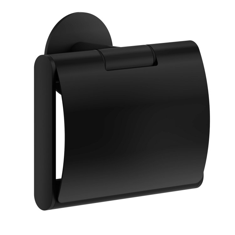 Smedbo Dot Matt Black Toiler Roll Holder with Lid