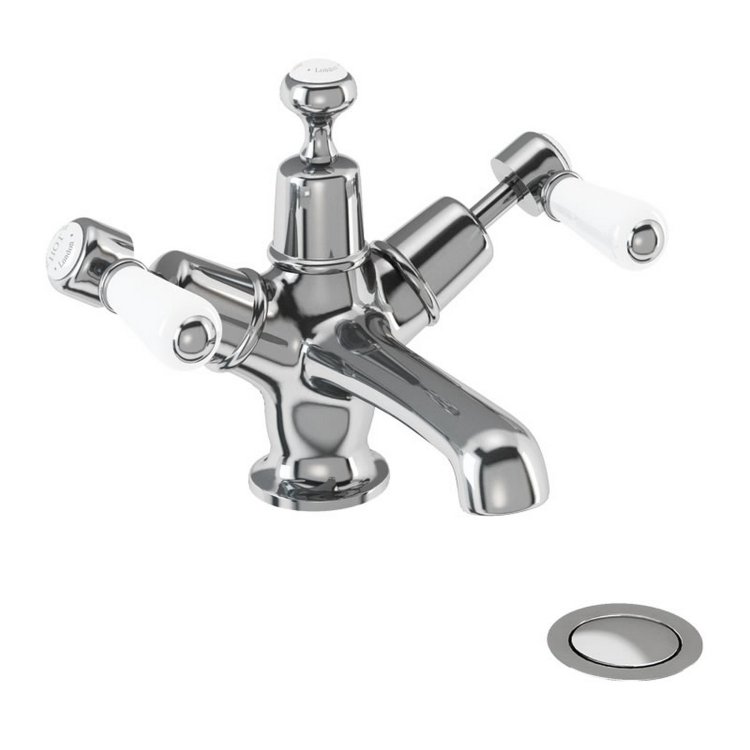 Burlington Kensington Chrome Basin Mixer with Click-Clack Waste Standard Base