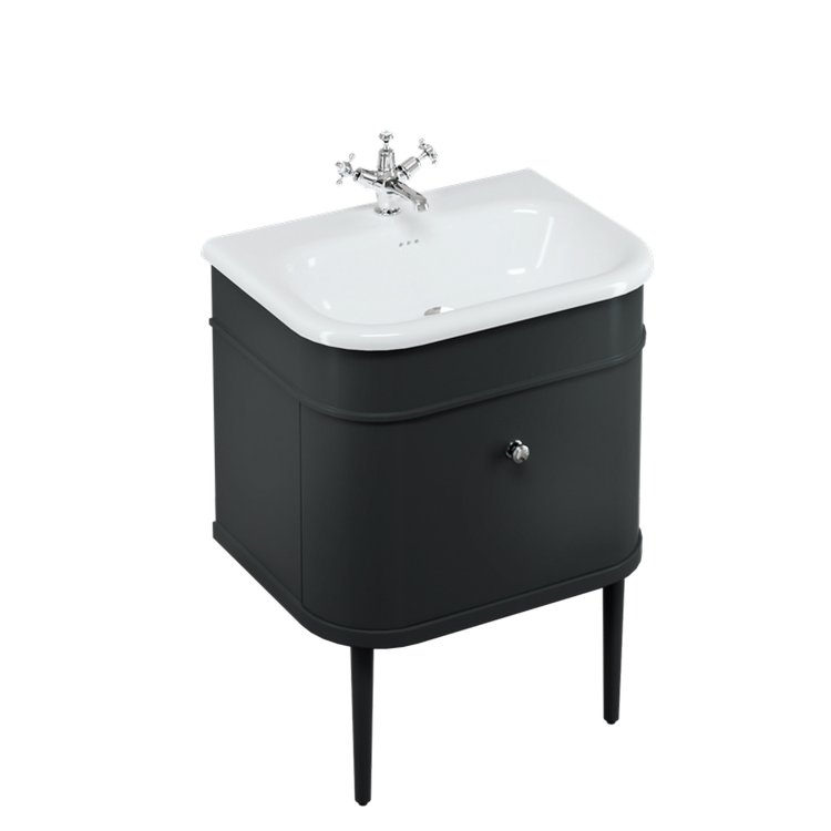 Burlington Chalfont 650mm Matt Black Vanity Unit with Basin 0 Tap Hole Basin
