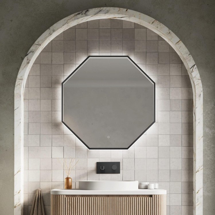 Scudo Passa 800 x 800mm Matt Black LED Bathroom Mirror