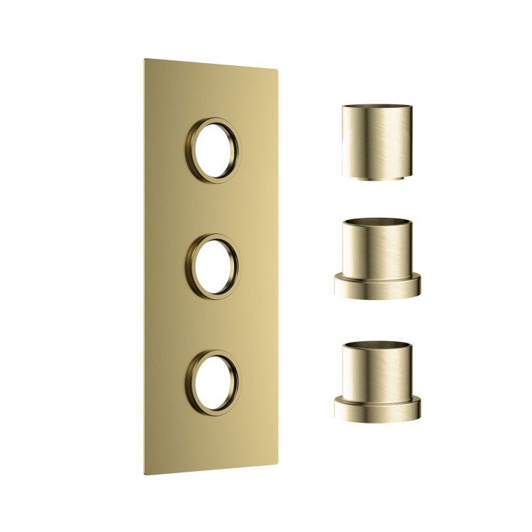 Scudo Concealed Three Outlet Shower Valve with Brushed Brass Plate Scudo Concealed Three Outlet Shower Valve with Brushed Brass Plate