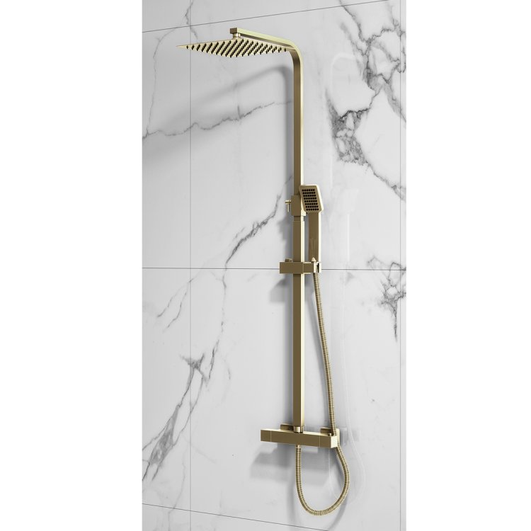 Scudo Elliot Brushed Brass Square Rigid Riser Shower