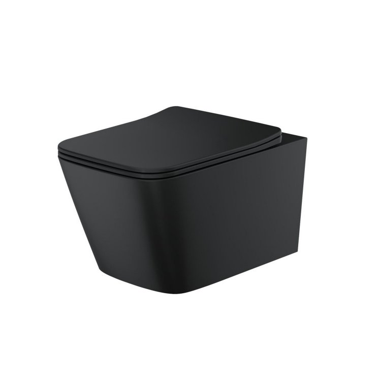 Scudo Riviera Black Rimless Square Wall Hung Pan and Soft Close Seat