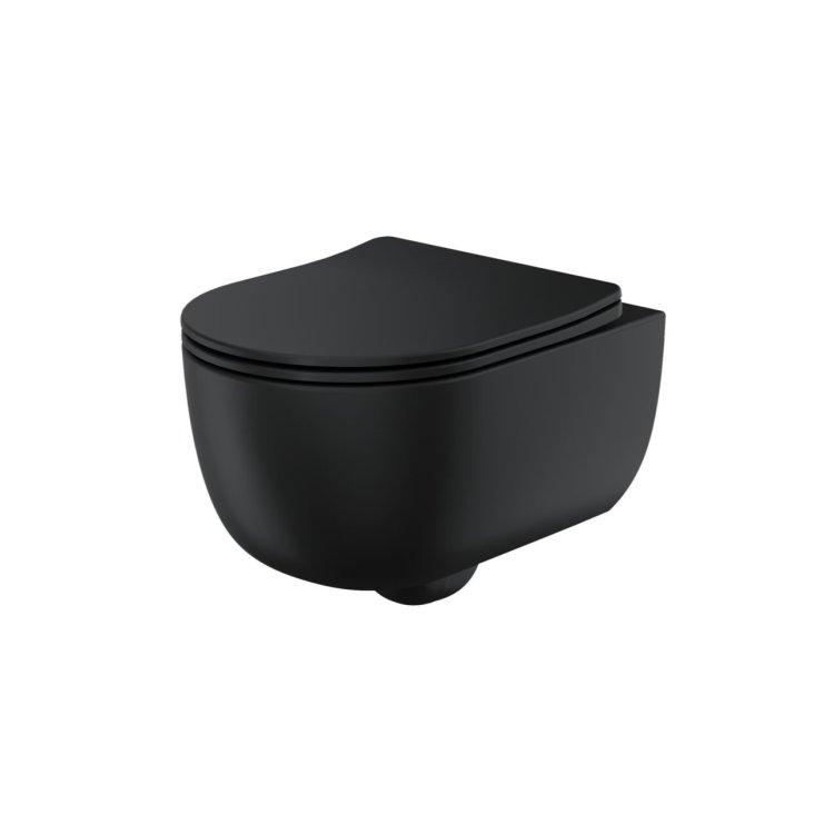Scudo Riviera Black Rimless Round Wall Hung Pan and Soft Close Seat