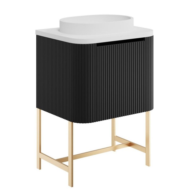 Scudo Linea Curve 600mm Matt Black Wall Hung Vanity Unit with Basin and Legs Integrated Countertop Basin