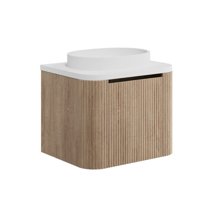 Scudo Linea Curve 600mm Sonoma Oak Wall Hung Vanity Unit and Basin