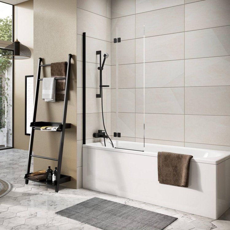 Scudo Dawn Thalia 1500 x 900mm Black Inward Opening Bath Screen