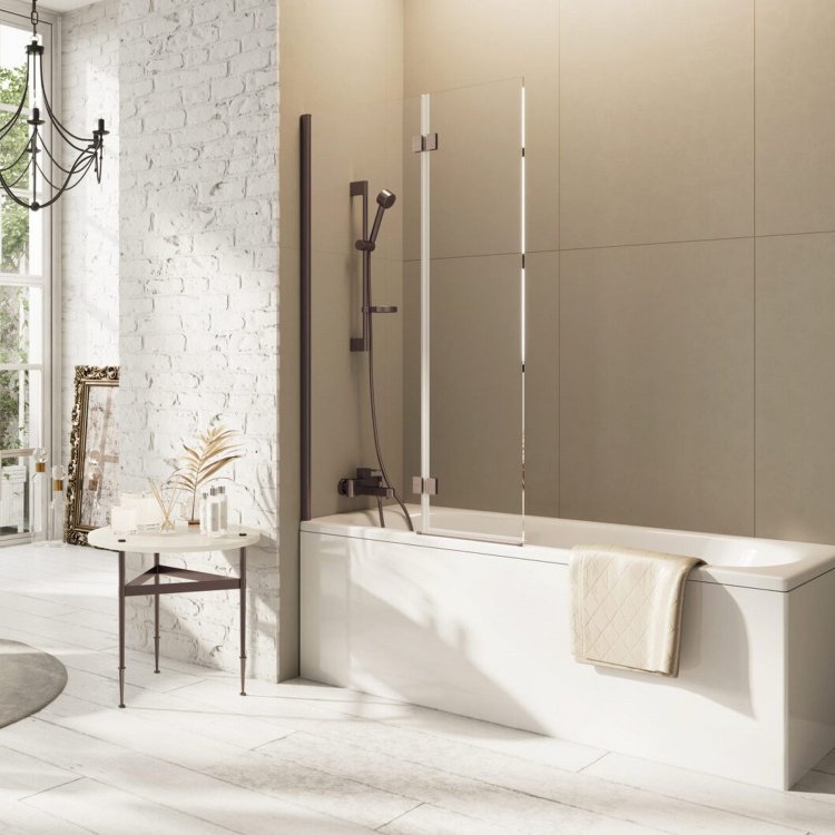 Scudo Dawn Thalia 1500 x 900mm Brushed Bronze Inward Opening Bath Screen