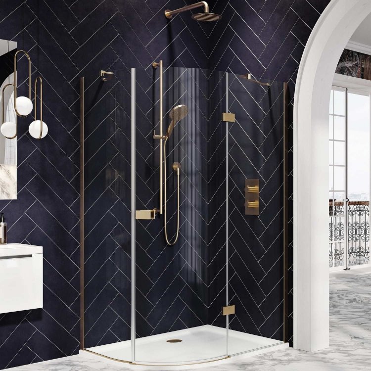Scudo Dawn Athena 1200 x 900mm Brushed Brass Hinged Offset Quadrant Shower Enclosure