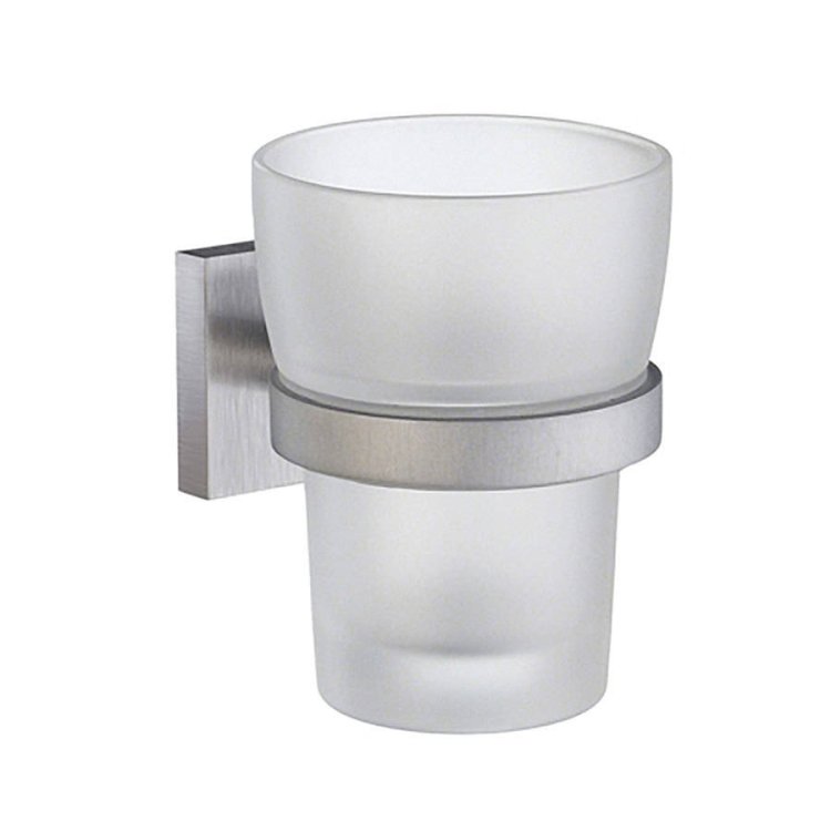 Smedbo-House-Brushed-Chrome-Holder-with-Tumbler