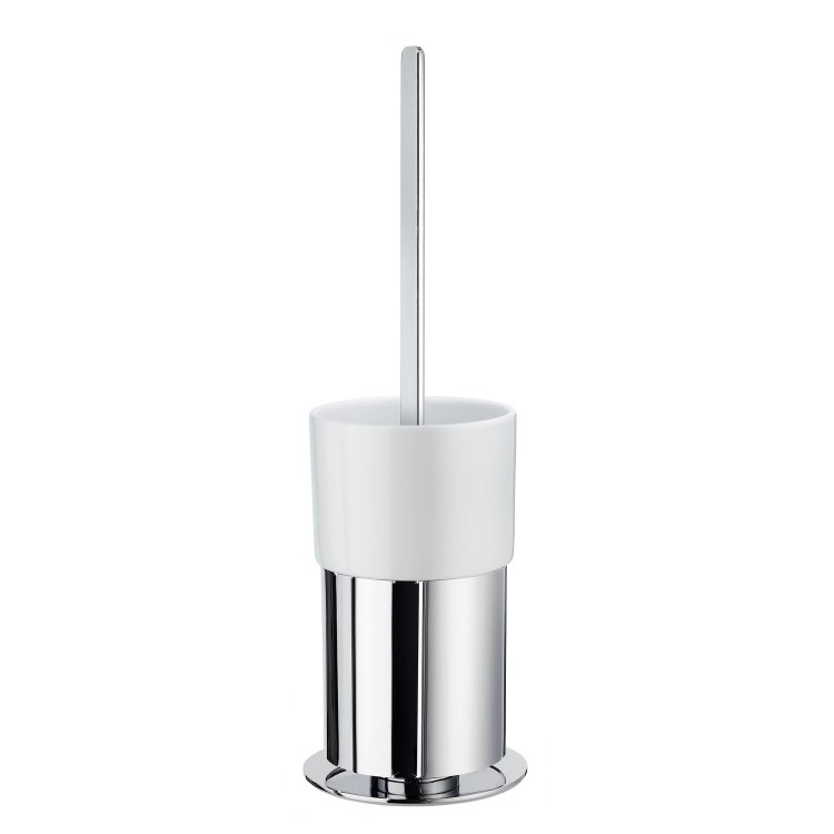 Smedbo Outline Round Base Toilet Brush with Porcelain Container