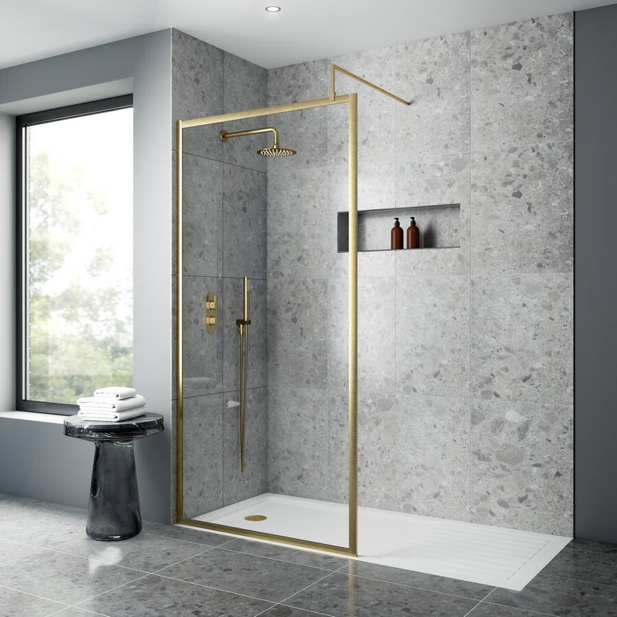 Nuie Brushed Brass 1000mm Full Outer Frame Wetroom Panel